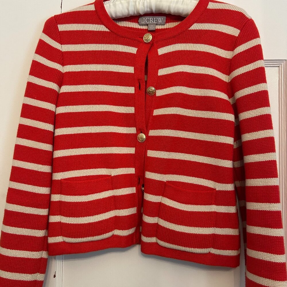 J Crew Red and White Striped Lady Jacket